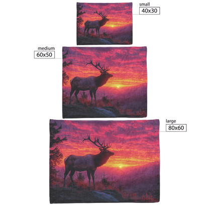 Elk Silhouetted Against Glowing Twilight Sky With Pink Purple and Orange Hues Standing on Peaceful Mountain Ridge Fleece Sherpa Blanket - Awakening Righteousness