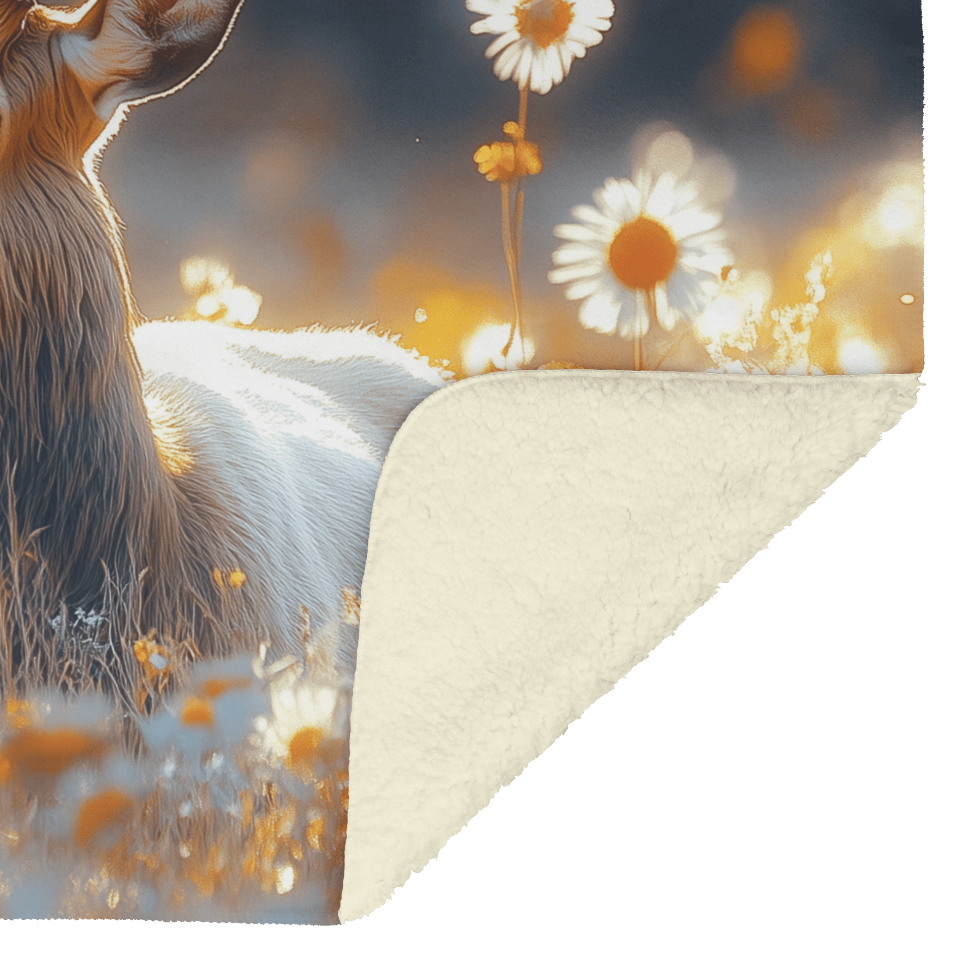 Elk With Massive Antlers Resting in Glowing Golden Meadow Surrounded by Wildflowers Under Twilight Sky Fleece Sherpa Blanket - Awakening Righteousness