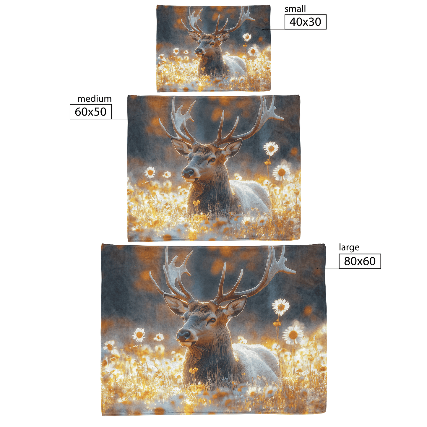 Elk With Massive Antlers Resting in Glowing Golden Meadow Surrounded by Wildflowers Under Twilight Sky Fleece Sherpa Blanket - Awakening Righteousness