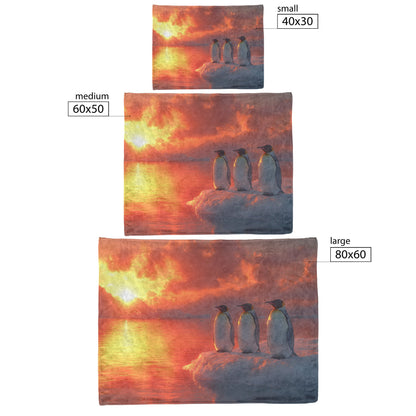 Emperor Penguins on Glowing Ice Sheet at Vibrant Golden Sunrise Fleece Sherpa Blanket Winter Wildlife Scene - Awakening Righteousness