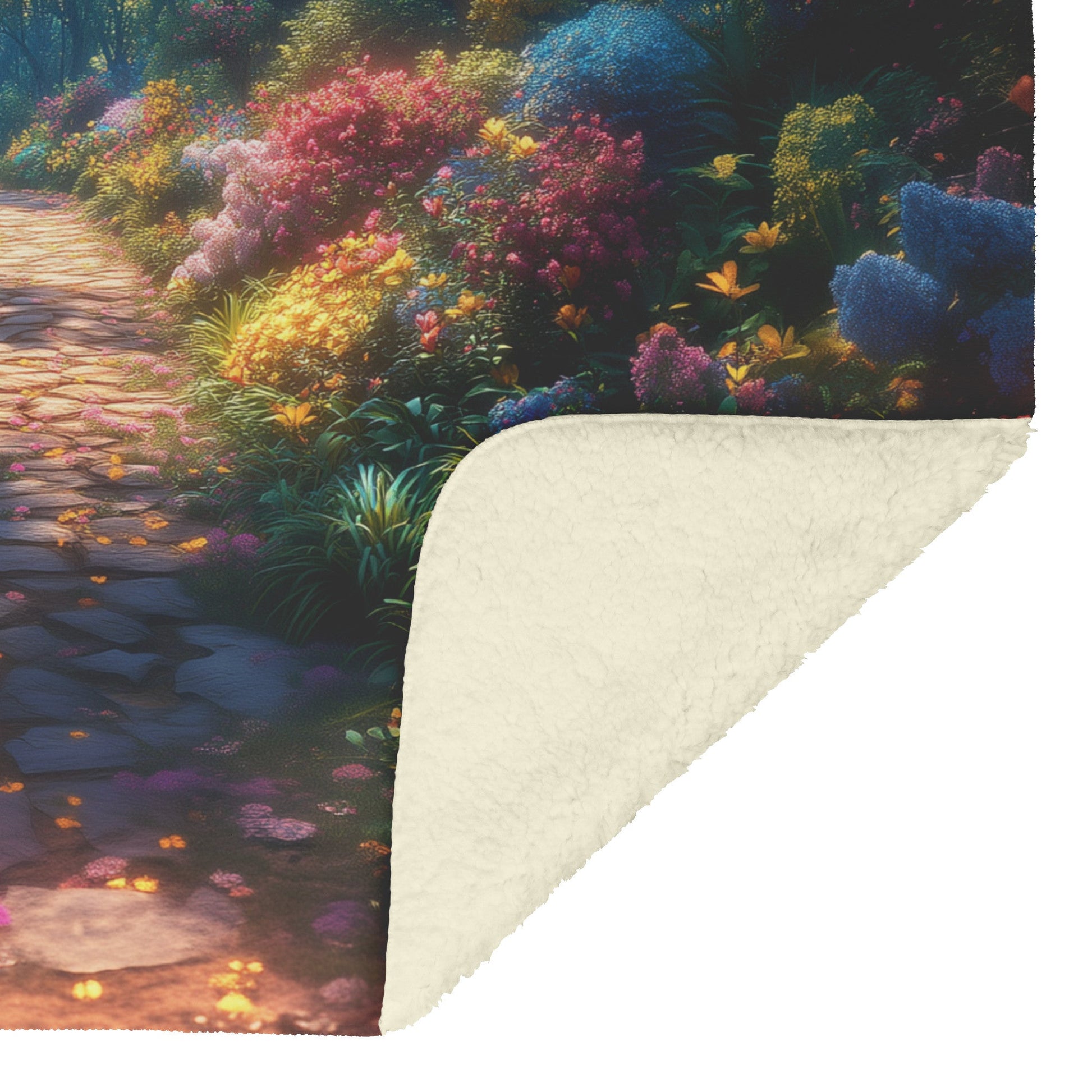 Enchanted Garden Path Fleece Sherpa Blanket Vibrant Nature Inspired Design - Awakening Righteousness