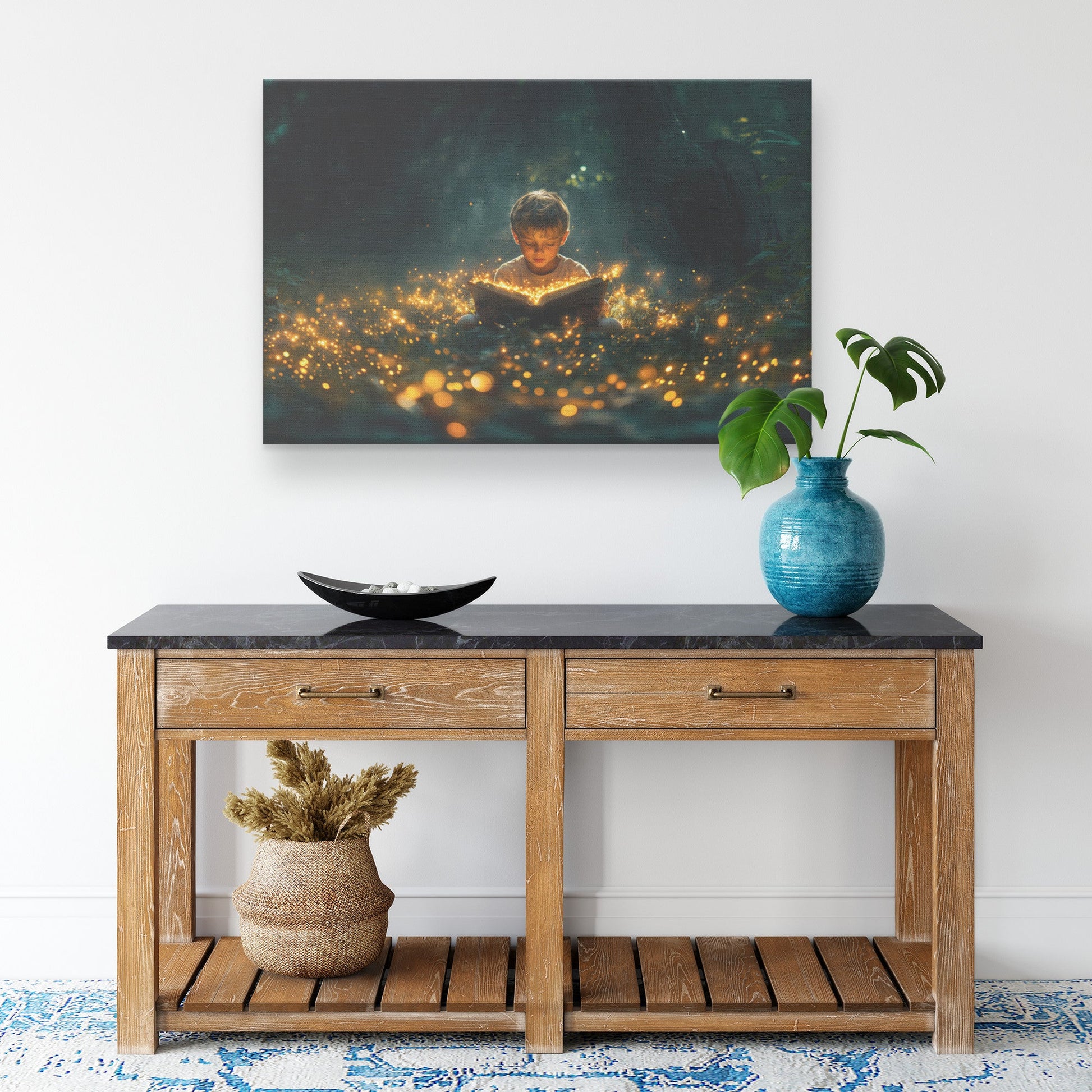 Enchanting Boy Reading The Bible in a Magical Forest Canvas Wall Art Decor - Awakening Righteousness