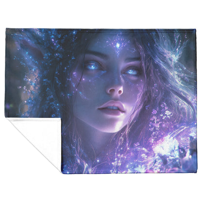 Ethereal Night Elf Fleece Sherpa Blanket Featuring Glowing Holy Female Alliance Elf in Mystical Bloom - Awakening Righteousness