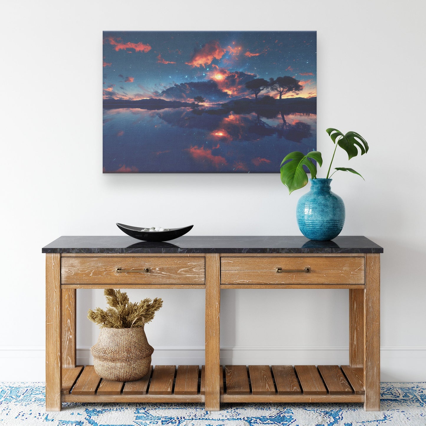 Ethereal Sunset Reflection Starry Lake Landscape Art for Modern Homes Canvas Wall Art Decor - Awakening Righteousness