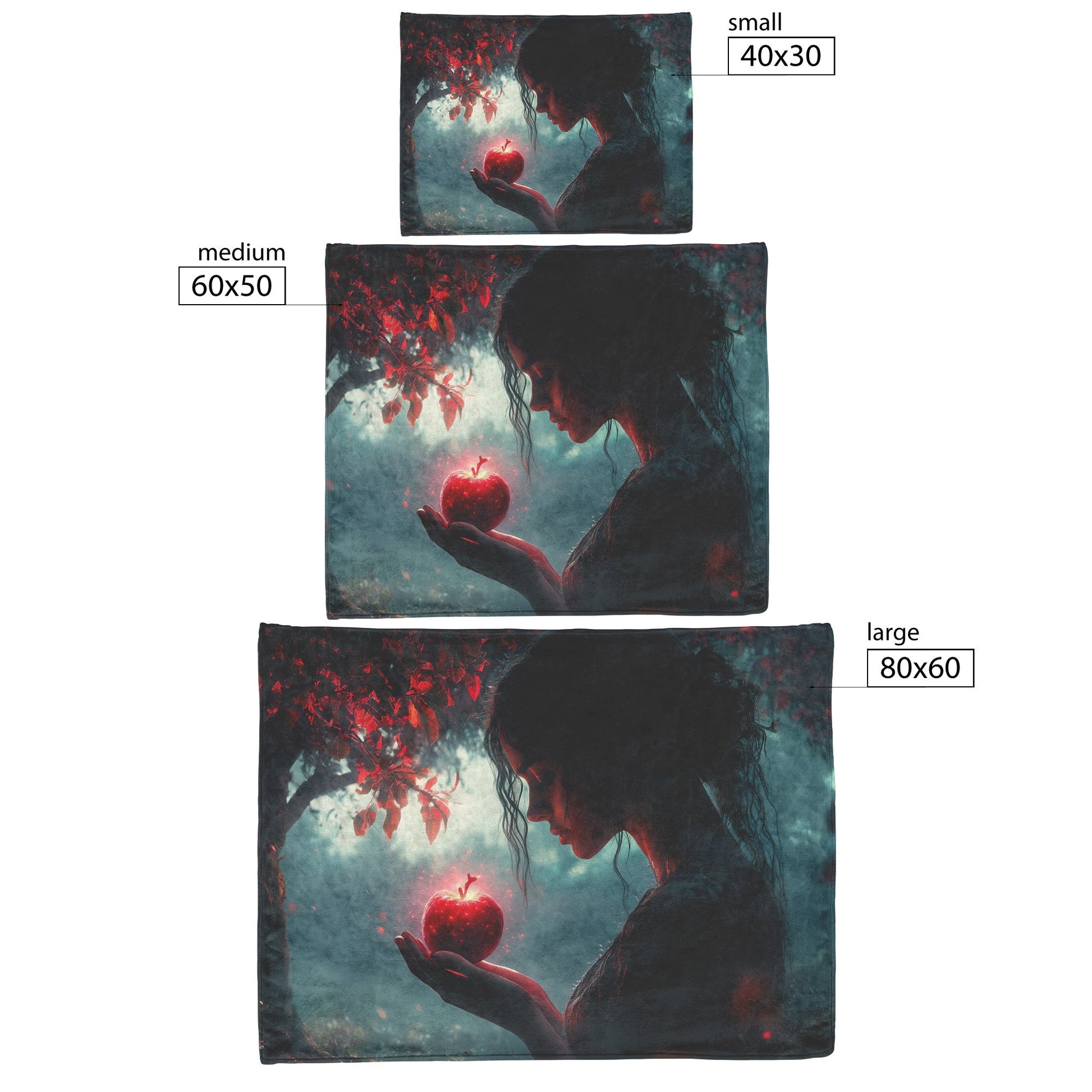 Eve Holding Glowing Apple with Mystical Red Light in Dark Forest Cozy Christian Fleece Sherpa Blanket - Awakening Righteousness