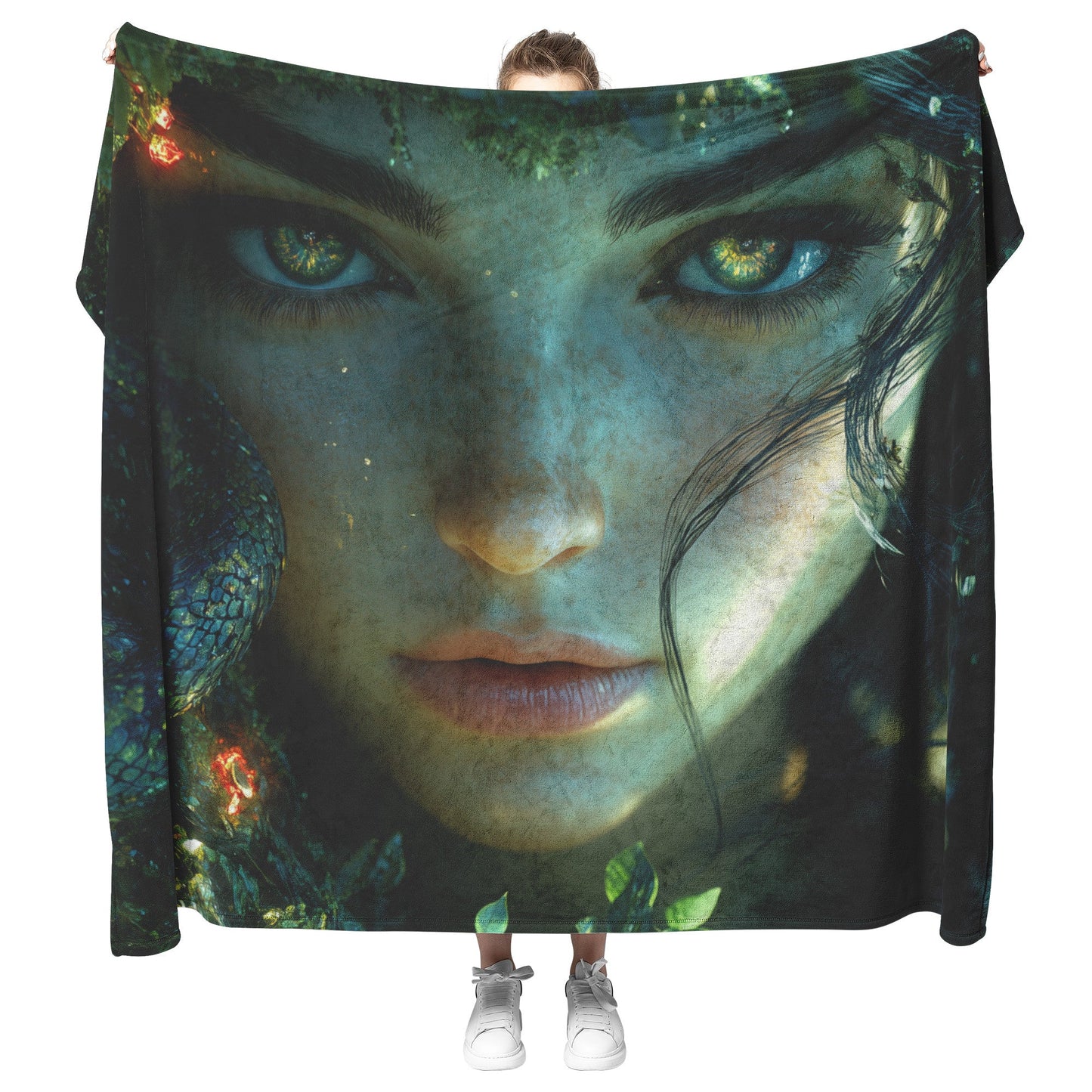 Eve in the Garden of Eden with Serpent Fleece Sherpa Blanket Biblical Art for Religious Home Decor - Awakening Righteousness