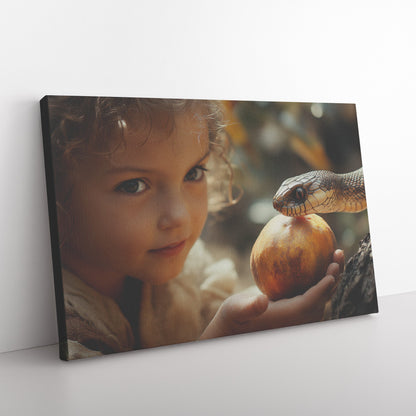 Eve Temptation Canvas Wall Art Snake with Forbidden Fruit Biblical Inspired Decor for Home or Office - Awakening Righteousness