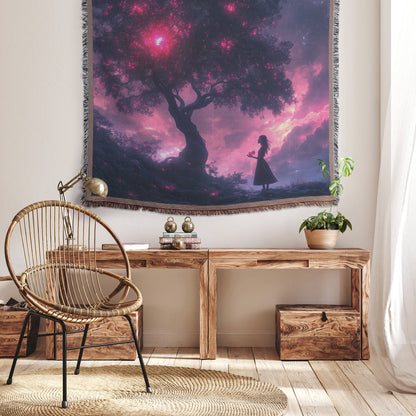 Eve Under The Tree of Knowledge Holding The Forbidden Apple Woven Throw Blanket - Awakening Righteousness