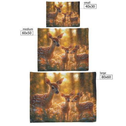 Family of Deer Grazing in Misty Meadow with Blooming Wildflowers and Glowing Morning Light Fleece Sherpa Blanket - Awakening Righteousness