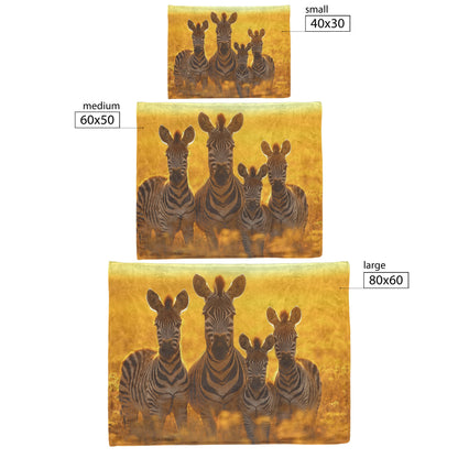 Family of Zebras Standing in Golden Field Under Warm Sunrise Soft Light Reflecting on Striped Fur Sherpa Blanket - Awakening Righteousness