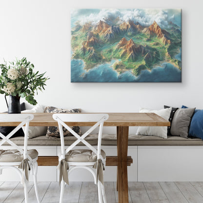 Fantasy World Map Island Mountains Sea Ocean Canvas Wall Art Decor - Awakening Righteousness
