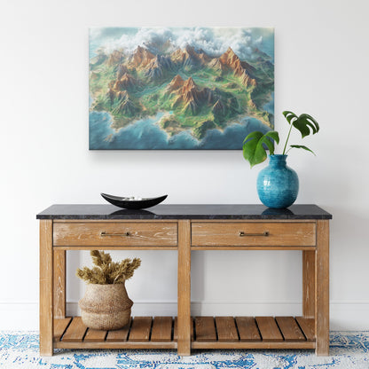 Fantasy World Map Island Mountains Sea Ocean Canvas Wall Art Decor - Awakening Righteousness