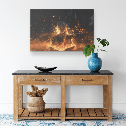 Female Blood Elf Mage Conjuring Arcane Shields Shimmering Stars Radiant Cosmic Textures Canvas Wall Art - Awakening Righteousness