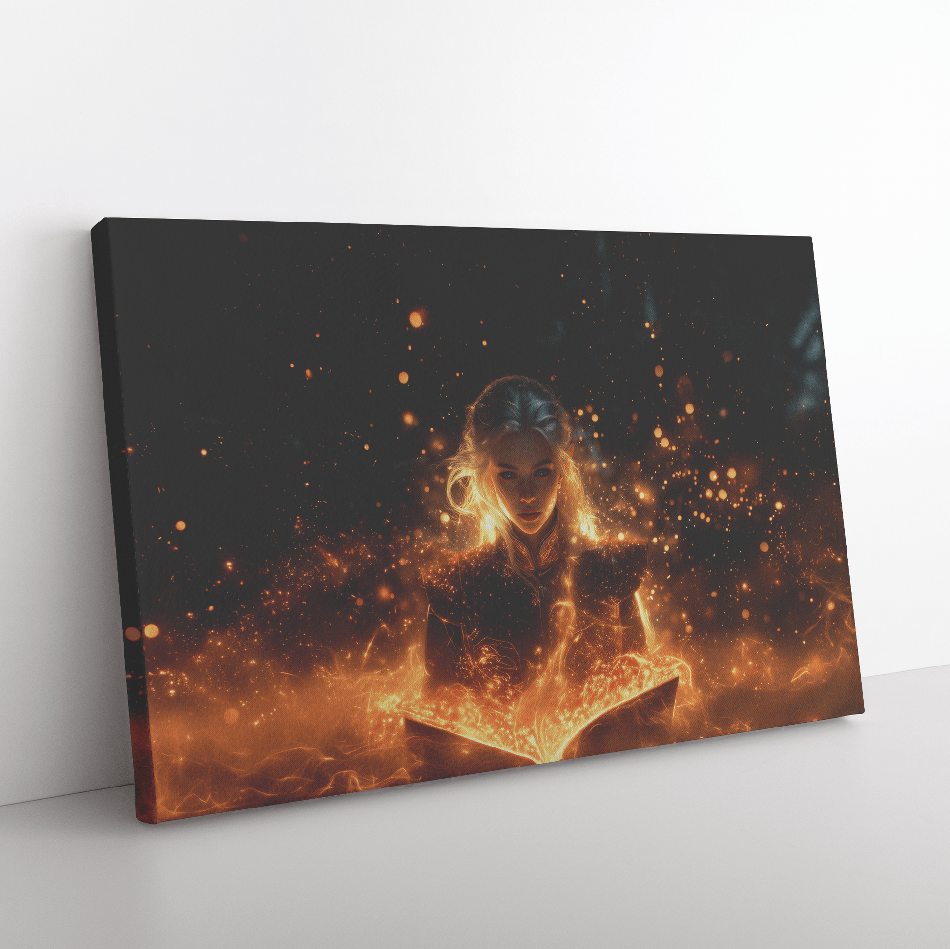 Female Blood Elf Mage Conjuring Arcane Shields Shimmering Stars Radiant Cosmic Textures Canvas Wall Art - Awakening Righteousness