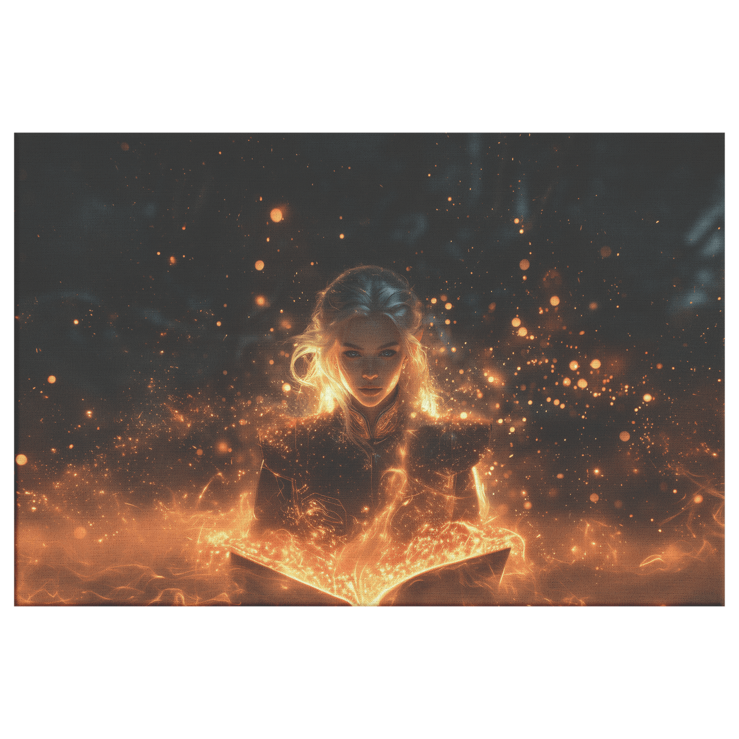 Female Blood Elf Mage Conjuring Arcane Shields Shimmering Stars Radiant Cosmic Textures Canvas Wall Art - Awakening Righteousness
