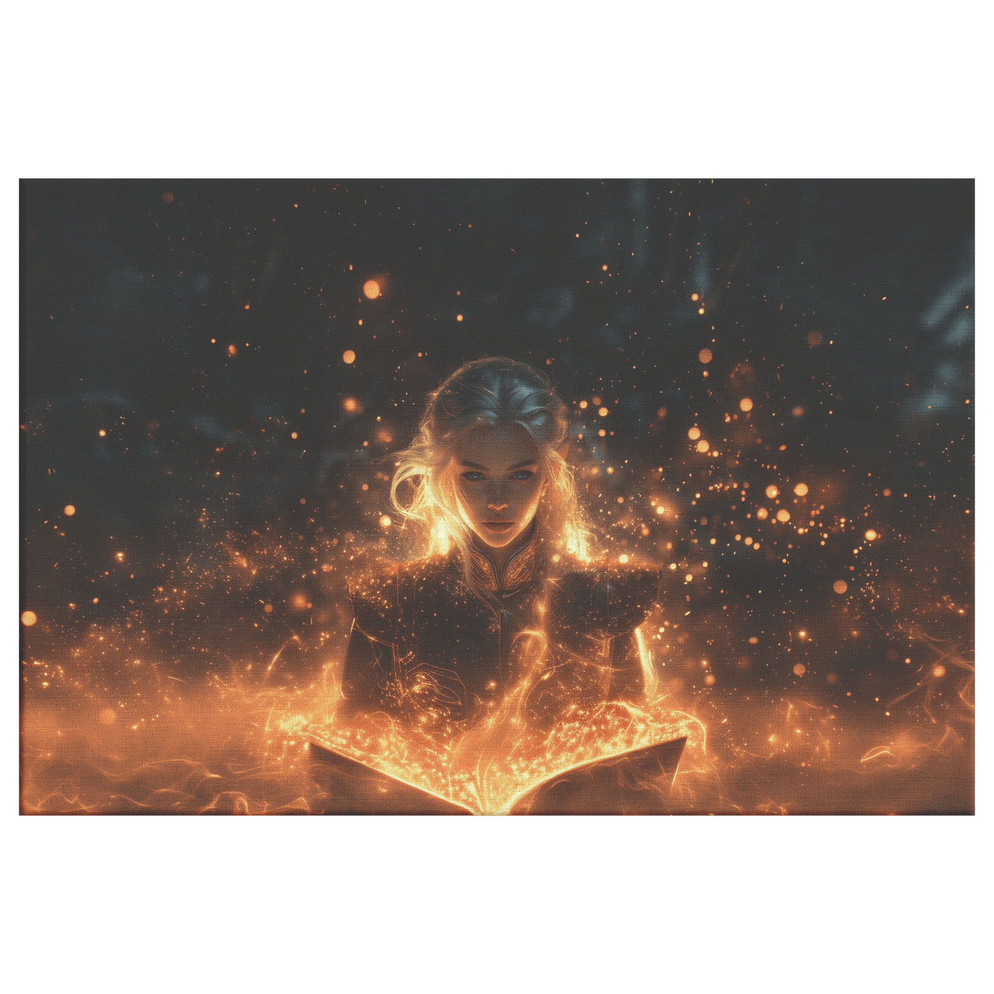 Female Blood Elf Mage Conjuring Arcane Shields Shimmering Stars Radiant Cosmic Textures Canvas Wall Art - Awakening Righteousness
