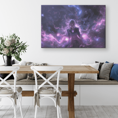 Female Blood Elf Mage Glowing Purple Robes Shimmering Cosmic Textures Radiant Arcane Symbols WoW Canvas Wall Artv - Awakening Righteousness