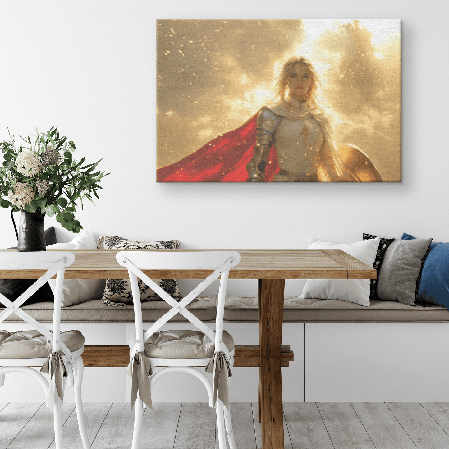 Female Blood Elf Paladin Silver Red Plate Armor Shield Golden Glow Shimmering Textures Canvas Wall Art - Awakening Righteousness