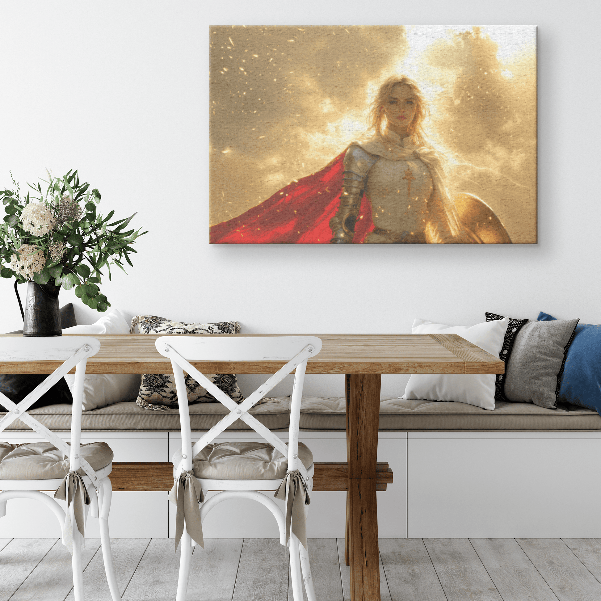 Female Blood Elf Paladin Silver Red Plate Armor Shield Golden Glow Shimmering Textures Canvas Wall Art - Awakening Righteousness