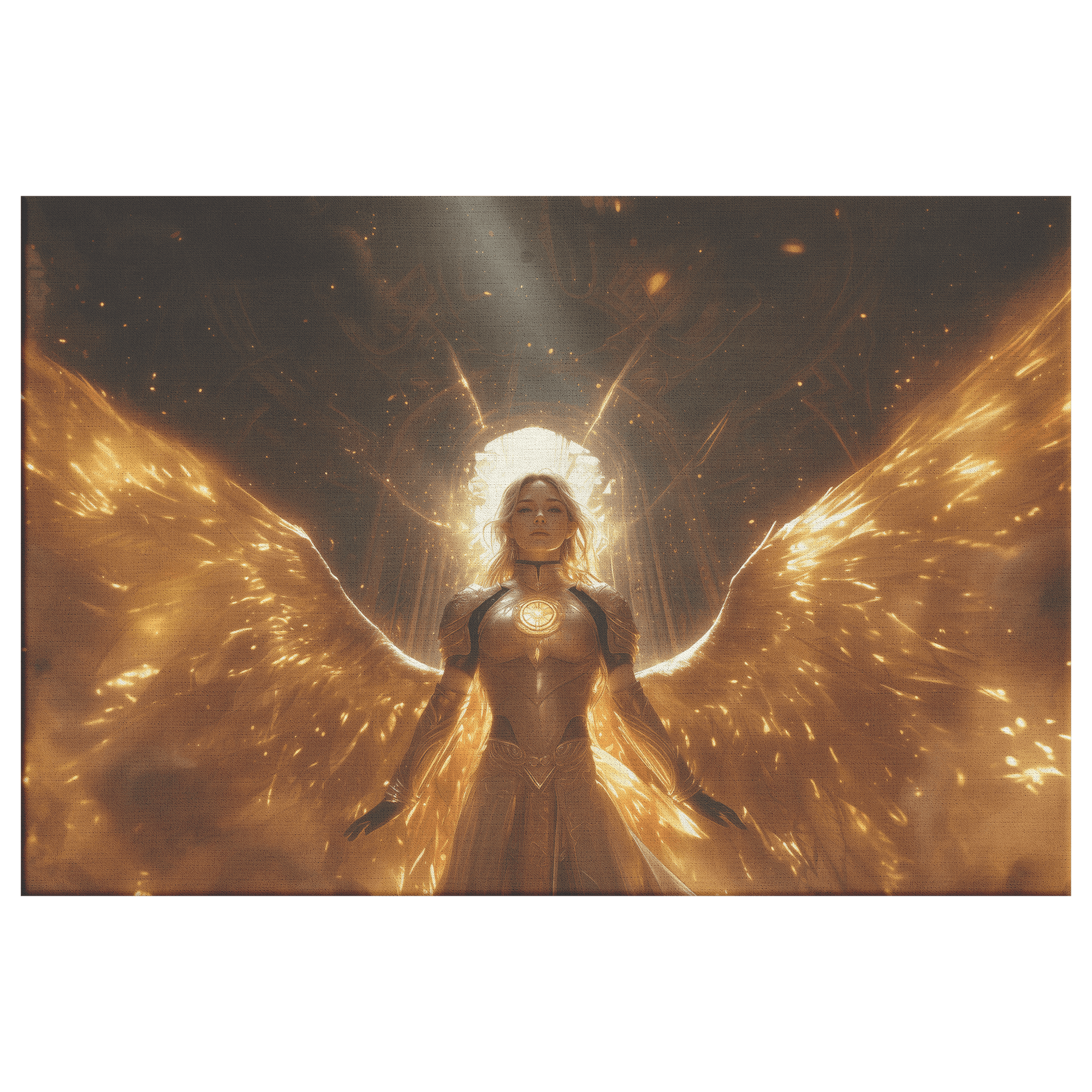 Female Blood Elf Paladin Sunlit Temple Golden Armor Intricate Patterns Shimmering Light Rays Radiant Accents Canvas Wall Art - Awakening Righteousness
