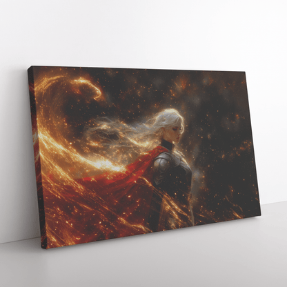 Female Blood Elf Priest Summoning Holy Light Radiant Silver Gold Accents Shimmering Stars Cascading Textures Canvas Wall Art - Awakening Righteousness
