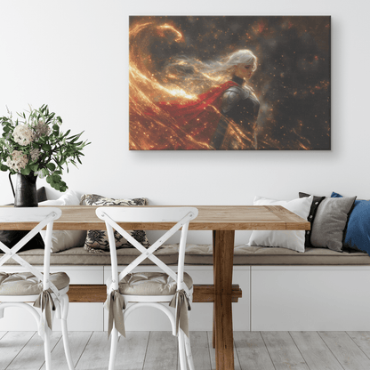 Female Blood Elf Priest Summoning Holy Light Radiant Silver Gold Accents Shimmering Stars Cascading Textures Canvas Wall Art - Awakening Righteousness