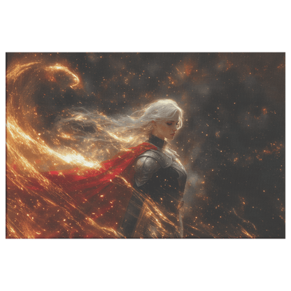 Female Blood Elf Priest Summoning Holy Light Radiant Silver Gold Accents Shimmering Stars Cascading Textures Canvas Wall Art - Awakening Righteousness
