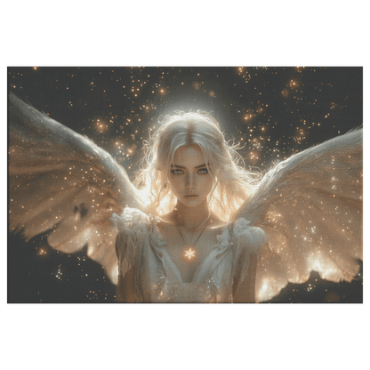 Female Blood Elf Priest Summoning Holy Light Silver Gold Accents Shimmering Stars Cascading Texture Canvas Wall Art - Awakening Righteousness