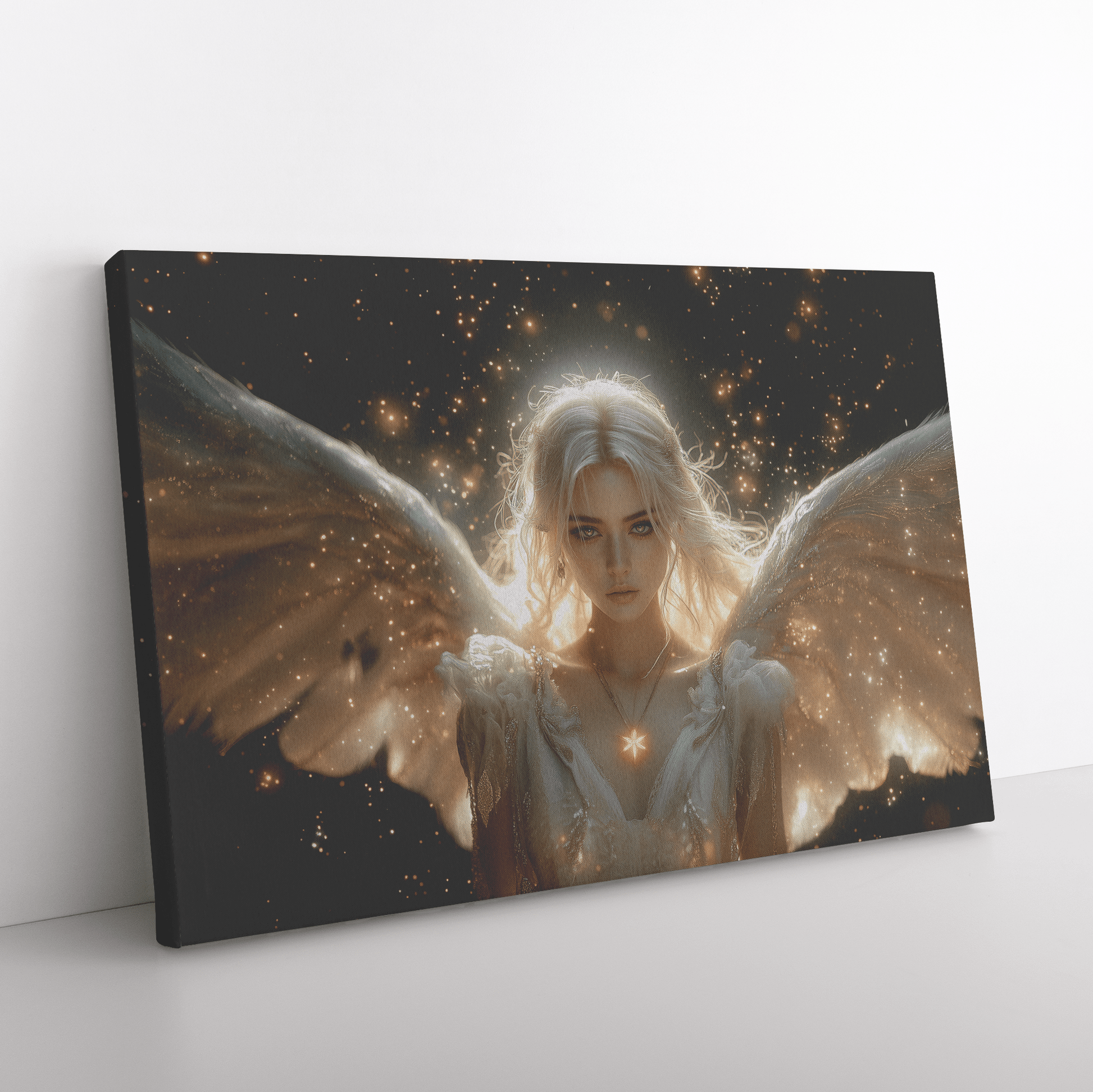 Female Blood Elf Priest Summoning Holy Light Silver Gold Accents Shimmering Stars Cascading Texture Canvas Wall Art - Awakening Righteousness