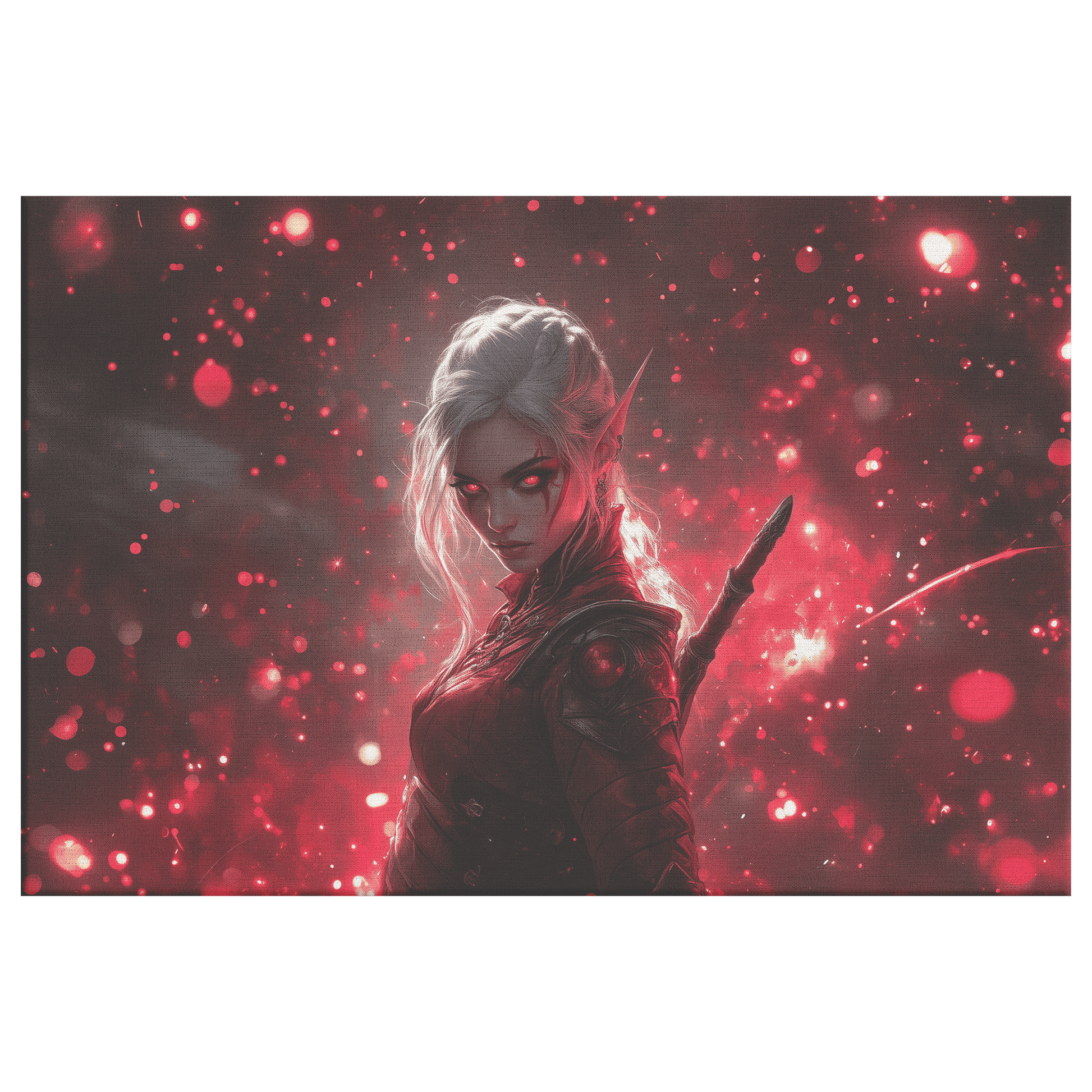 Female Blood Elf Rogue Crimson Blades Shimmering Stars Radiant Reflections Canvas Wall Art - Awakening Righteousness