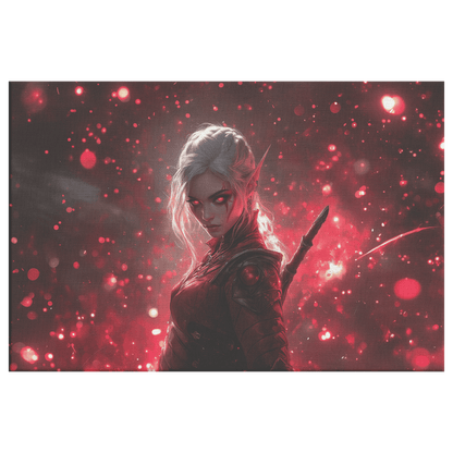 Female Blood Elf Rogue Crimson Blades Shimmering Stars Radiant Reflections Canvas Wall Art - Awakening Righteousness