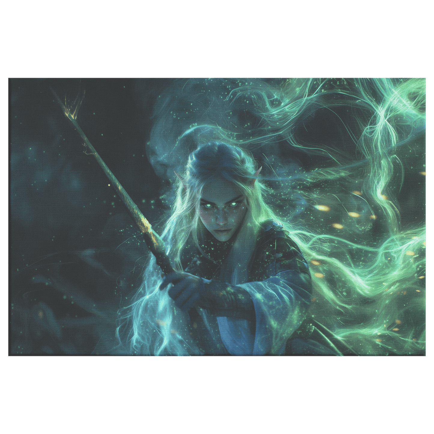Female Blood Elf Rogue Glowing Silver Daggers Shimmering Mist Radiant Cosmic Reflections Canvas Wall Art - Awakening Righteousness