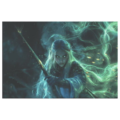 Female Blood Elf Rogue Glowing Silver Daggers Shimmering Mist Radiant Cosmic Reflections Canvas Wall Art - Awakening Righteousness