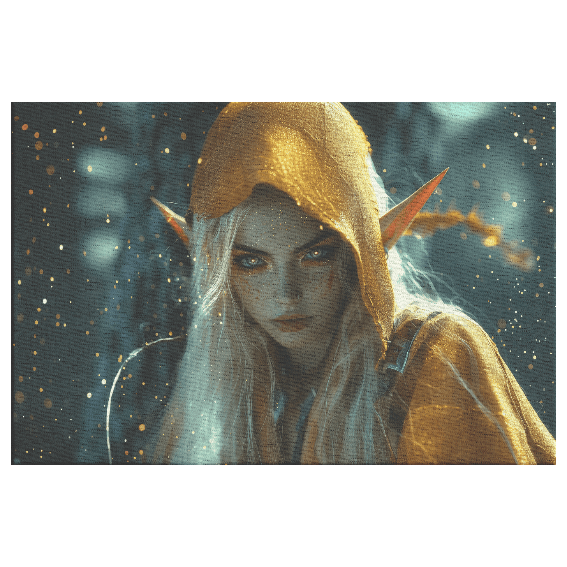 Female Blood Elf Rogue Hidden in Shadows Shimmering Golden Highlights Cascading Silver Reflections Canvas Wall Art - Awakening Righteousness