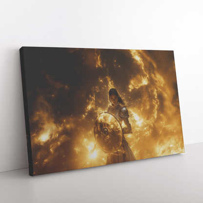 Female Night Elf Paladin Silver Gold Plate Armor Shield Radiant Light Cosmic Mist Glowing Textures Canvas Wall Art - Awakening Righteousness