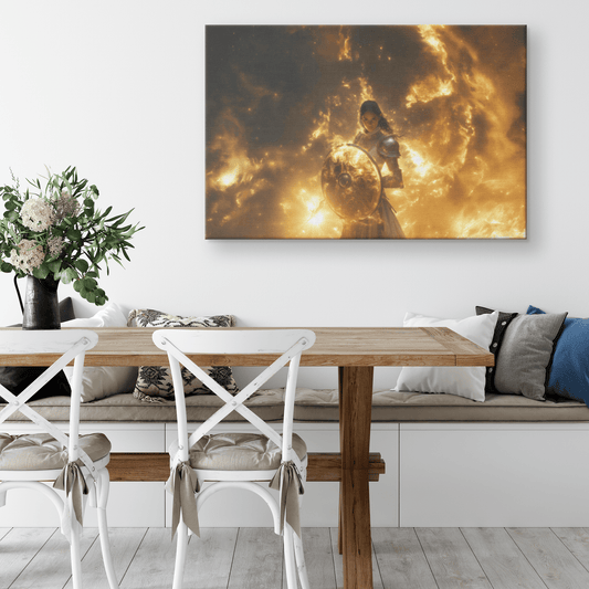 Female Night Elf Paladin Silver Gold Plate Armor Shield Radiant Light Cosmic Mist Glowing Textures Canvas Wall Art - Awakening Righteousness