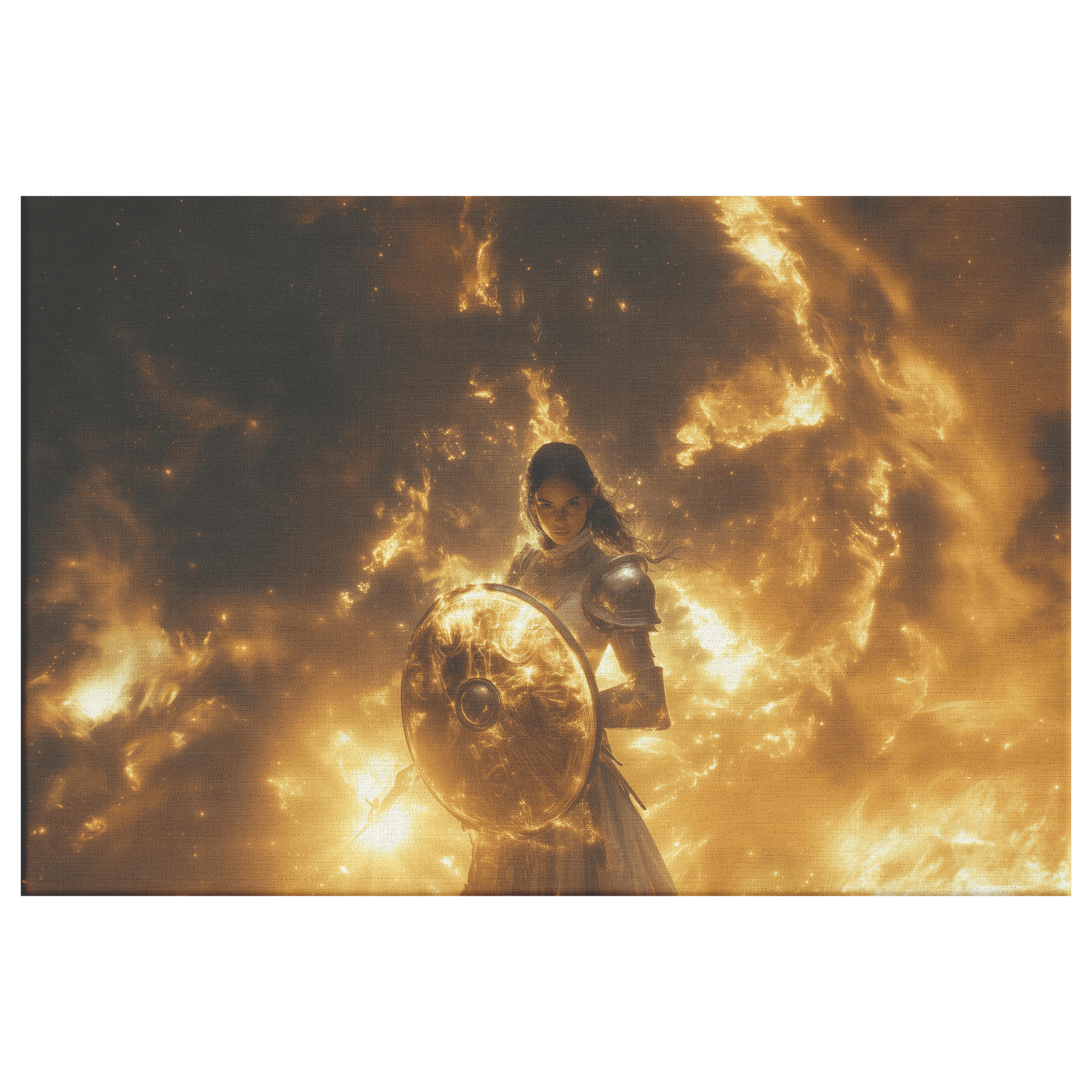 Female Night Elf Paladin Silver Gold Plate Armor Shield Radiant Light Cosmic Mist Glowing Textures Canvas Wall Art - Awakening Righteousness