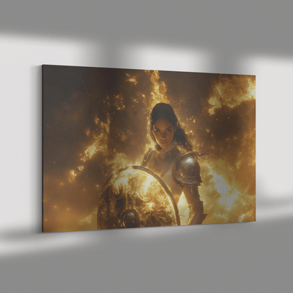 Female Night Elf Paladin Silver Gold Plate Armor Shield Radiant Light Shimmering Cosmic Mist Canvas Wall Art - Awakening Righteousness