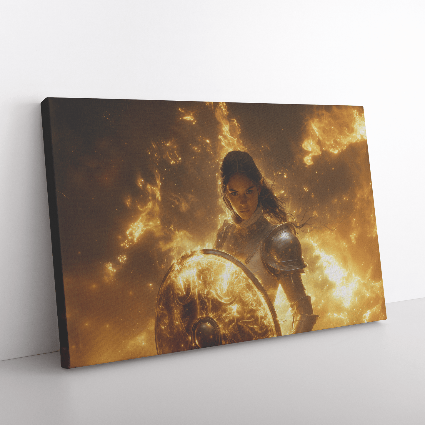 Female Night Elf Paladin Silver Gold Plate Armor Shield Radiant Light Shimmering Cosmic Mist Canvas Wall Art - Awakening Righteousness