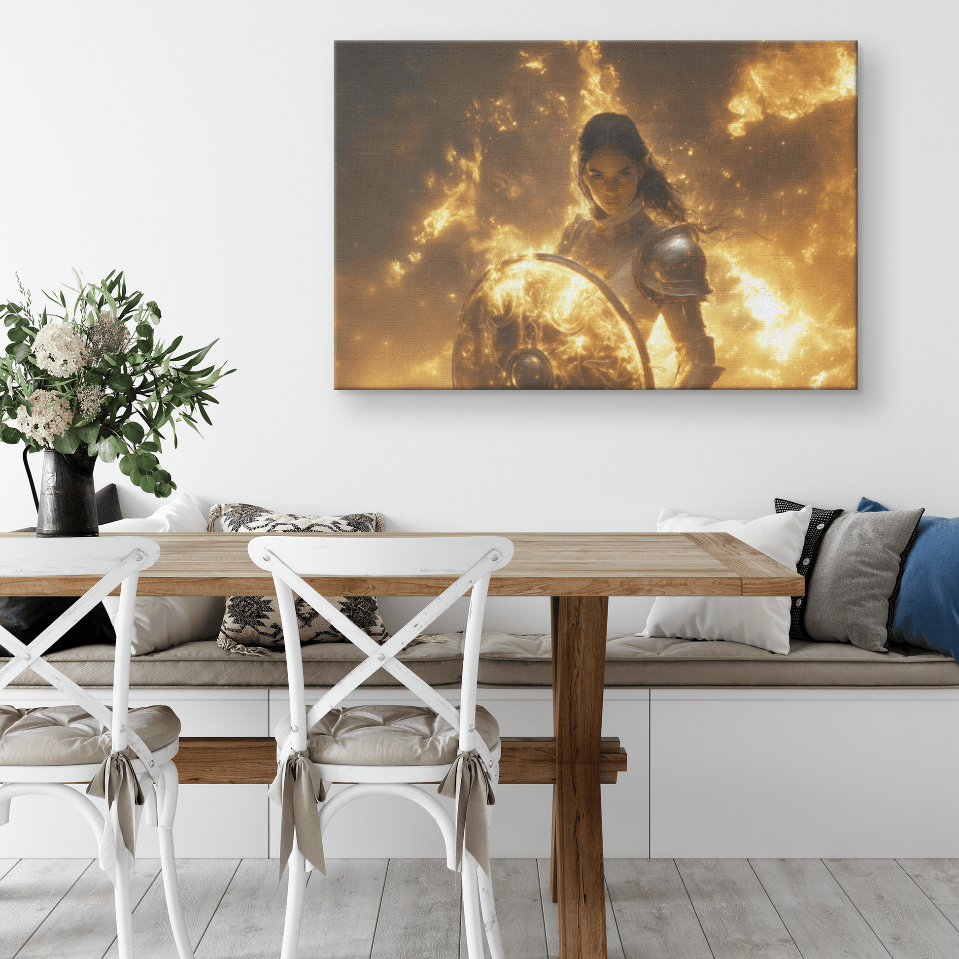 Female Night Elf Paladin Silver Gold Plate Armor Shield Radiant Light Shimmering Cosmic Mist Canvas Wall Art - Awakening Righteousness