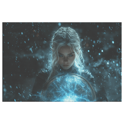 Female Night Elf Paladin Wielding Glowing Shield Shimmering Textures Cascading Silver Highlights Canvas Wall Art - Awakening Righteousness