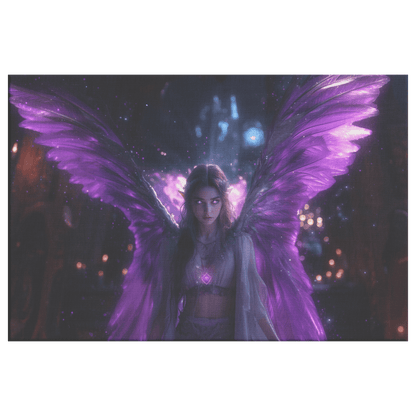 Female Night Elf Priest Glowing Silver Wings Blessing Spell Shimmering Textures Cascading Purple Highlights Canvas Wall Art - Awakening Righteousness