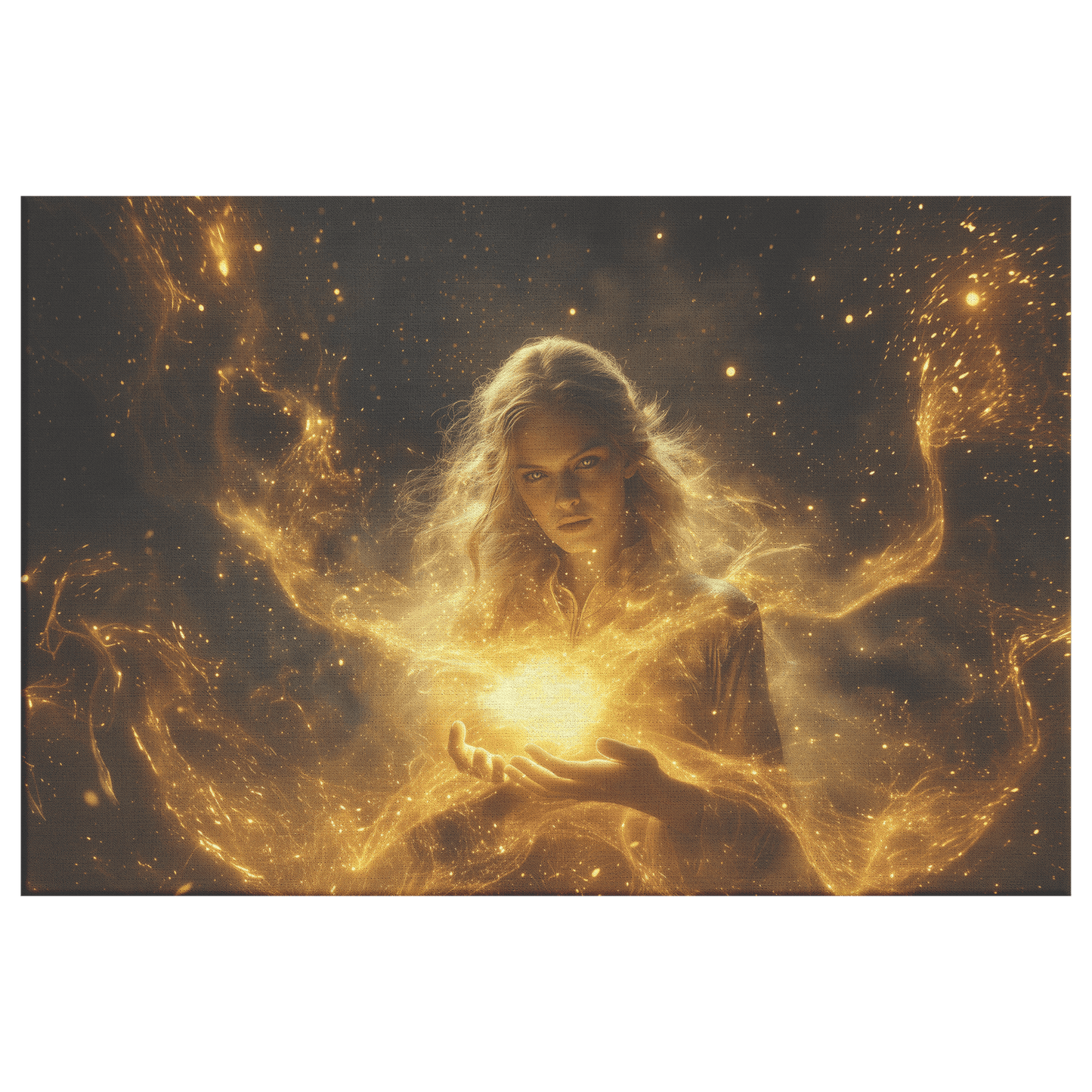 Female Night Elf Priest Summoning Protective Shield Shimmering Stars Radiant Golden Textures Canvas Wall Art - Awakening Righteousness