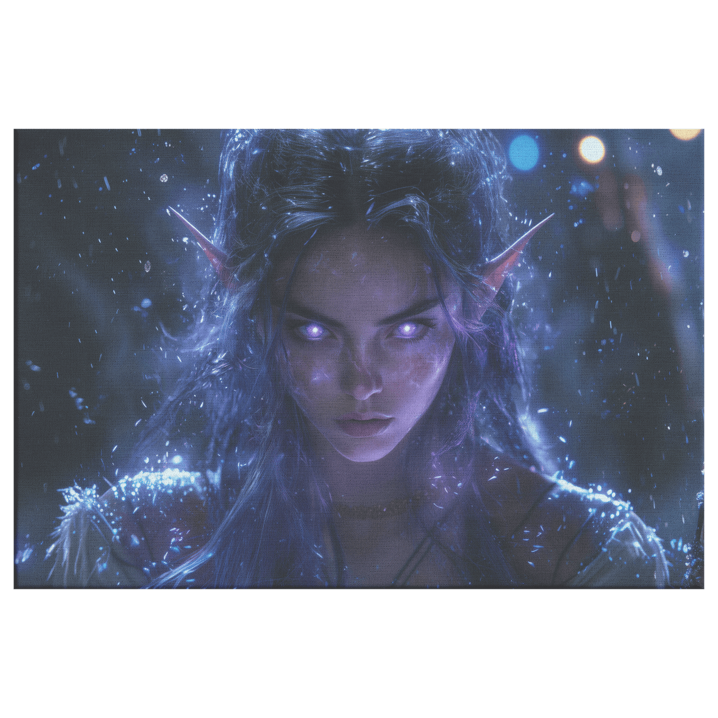 Female Night Elf Rogue Dark Crimson Armor Radiant Throwing Stars Shimmering Stars Cascading Purple Light Canvas Wall Art - Awakening Righteousness