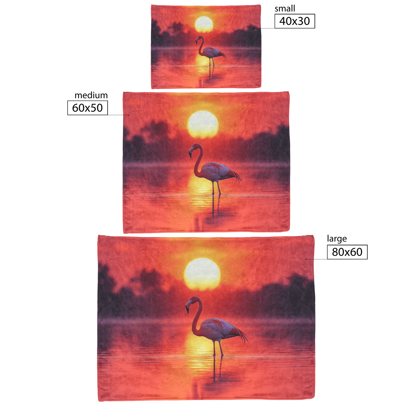 Flamingo Silhouetted Against Glowing Orange and Pink Sunrise Standing Gracefully on Reflective Lagoon Fleece Sherpa Blanket - Awakening Righteousness