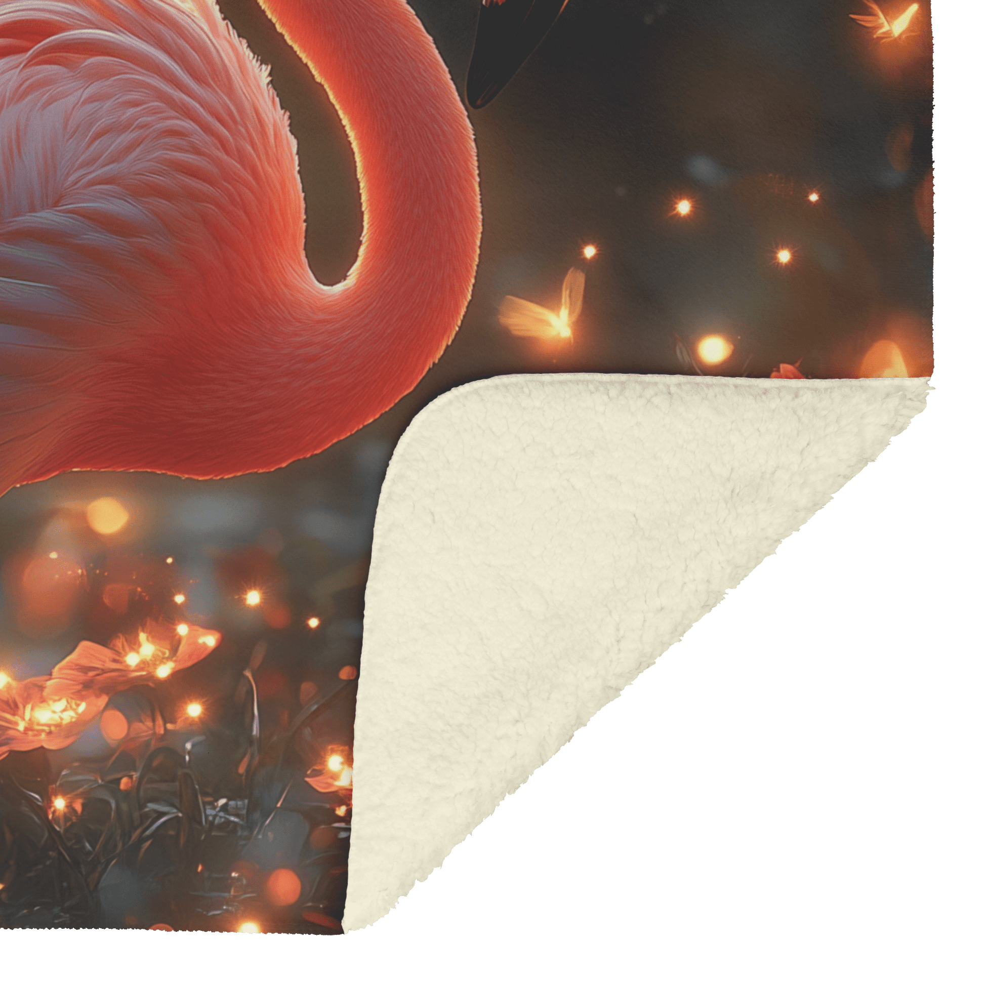 Flamingo Standing in Glowing Tropical Garden Surrounded by Shimmering Plants and Ethereal Golden Light Fleece Sherpa Blanket - Awakening Righteousness