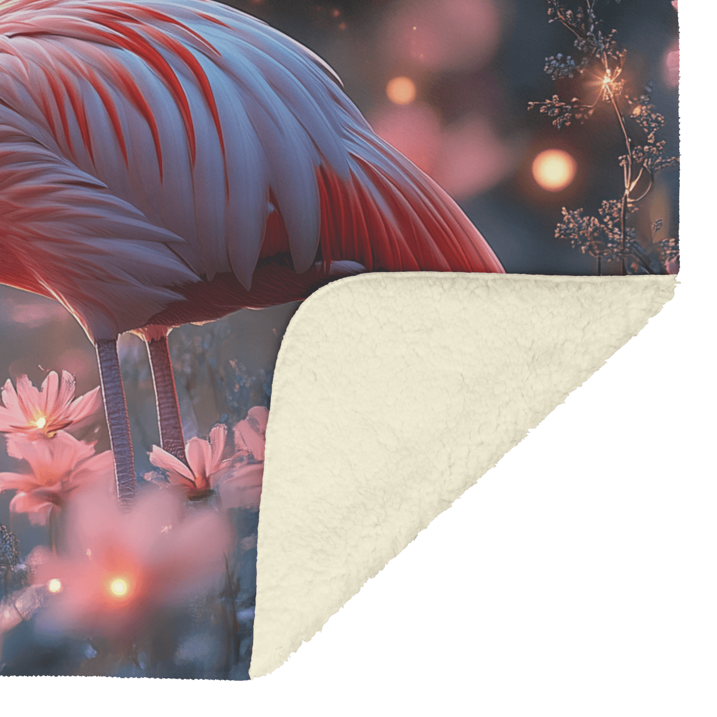 Flamingo Standing in Glowing Tropical Garden Surrounded by Shimmering Plants and Ethereal Golden Light Fleece Sherpa Blanket - Awakening Righteousness
