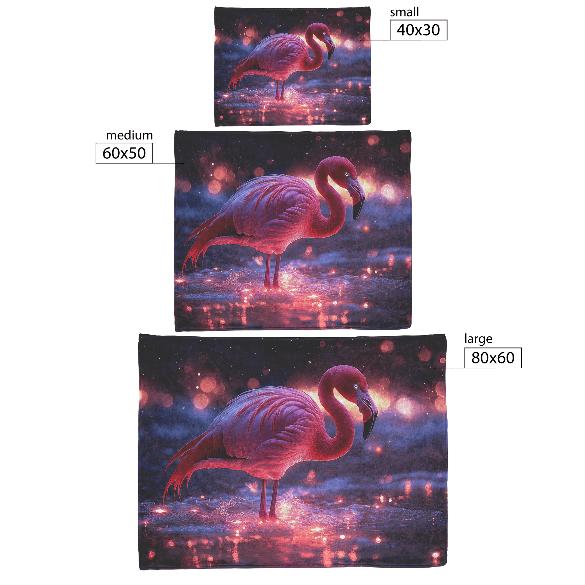 Flamingo Standing on Glowing Beach Surrounded by Bioluminescent Waves Under Starry Night Sky Fleece Sherpa Blanket - Awakening Righteousness