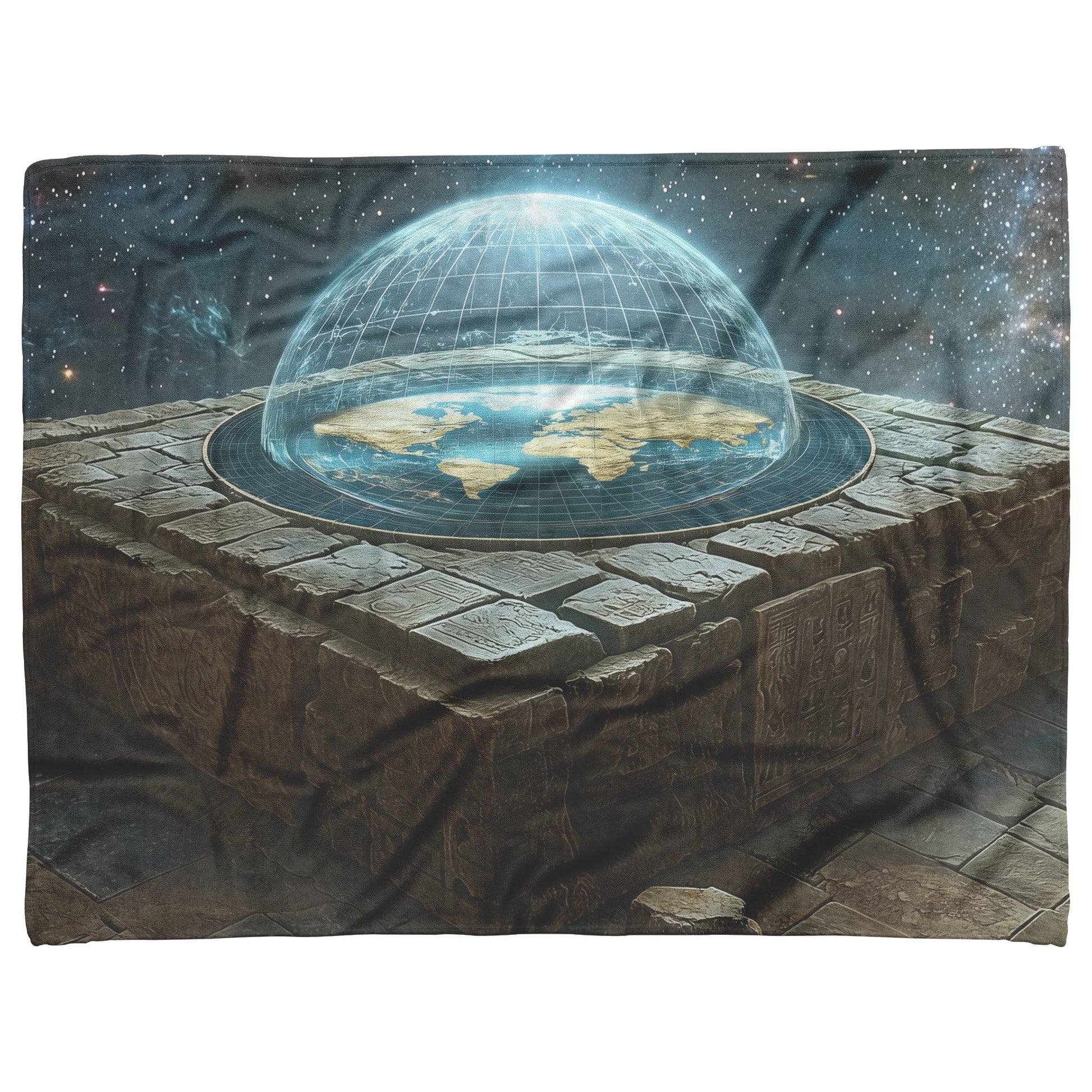 Flat Earth Firmament on Hieroglyph Carved Stone Bricks Starry Cosmos Cozy Fleece Sherpa Blanket - Awakening Righteousness