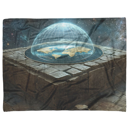Flat Earth Firmament on Hieroglyph Carved Stone Bricks Starry Cosmos Cozy Fleece Sherpa Blanket - Awakening Righteousness